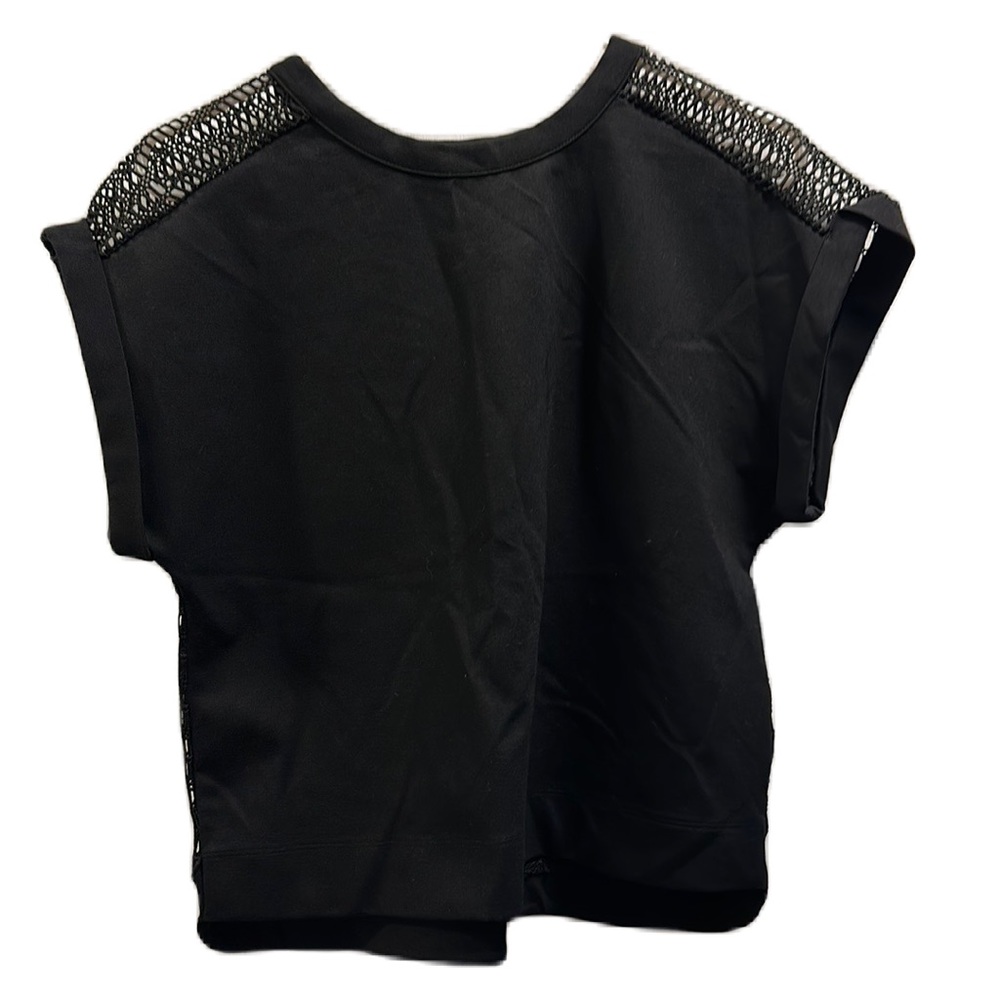 Banana Republic Boxy Black Top With Mesh Back. Size XS. Rolled short sleeve